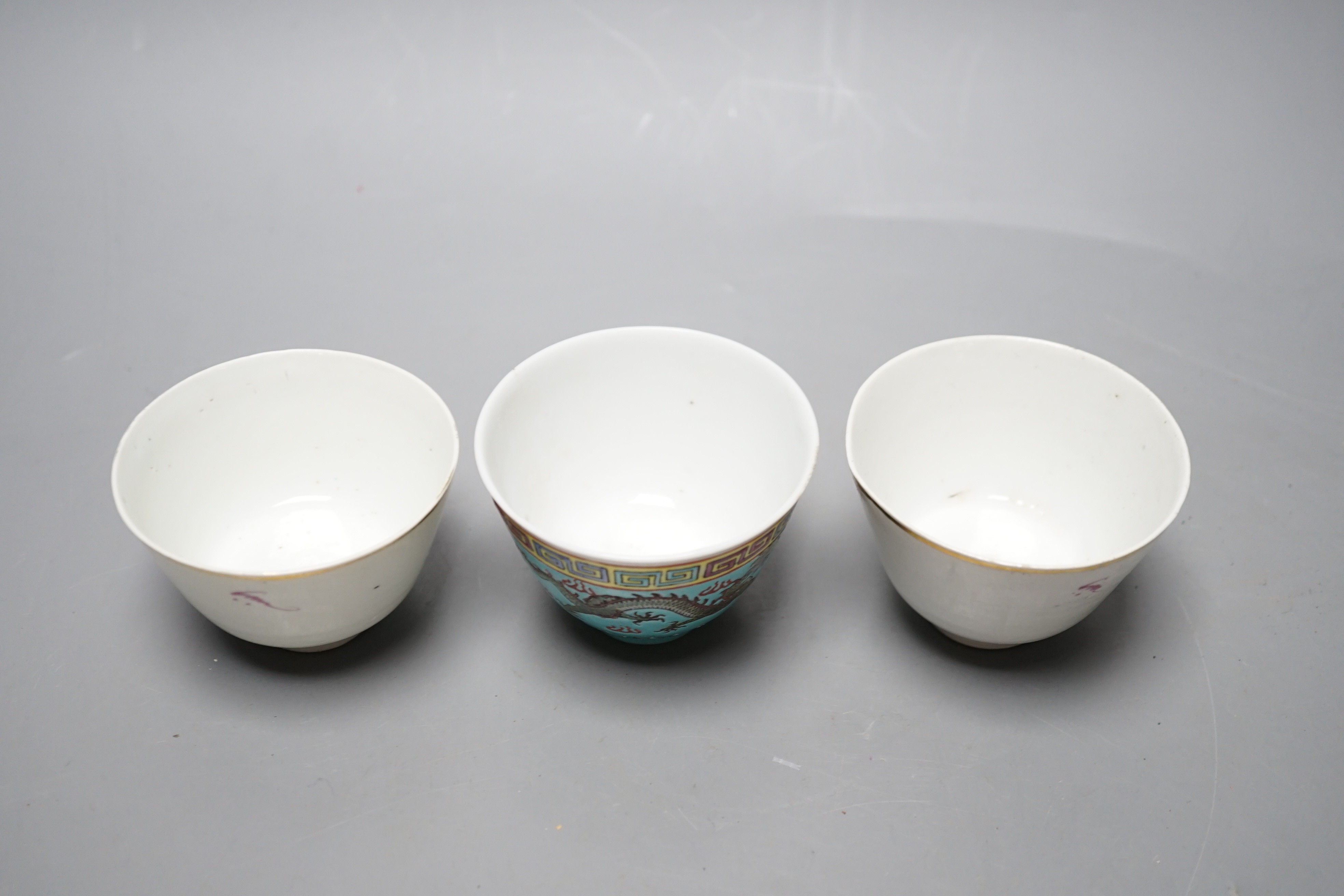 Three Chinese Republic enamelled porcelain cups, largest 5cm diameter